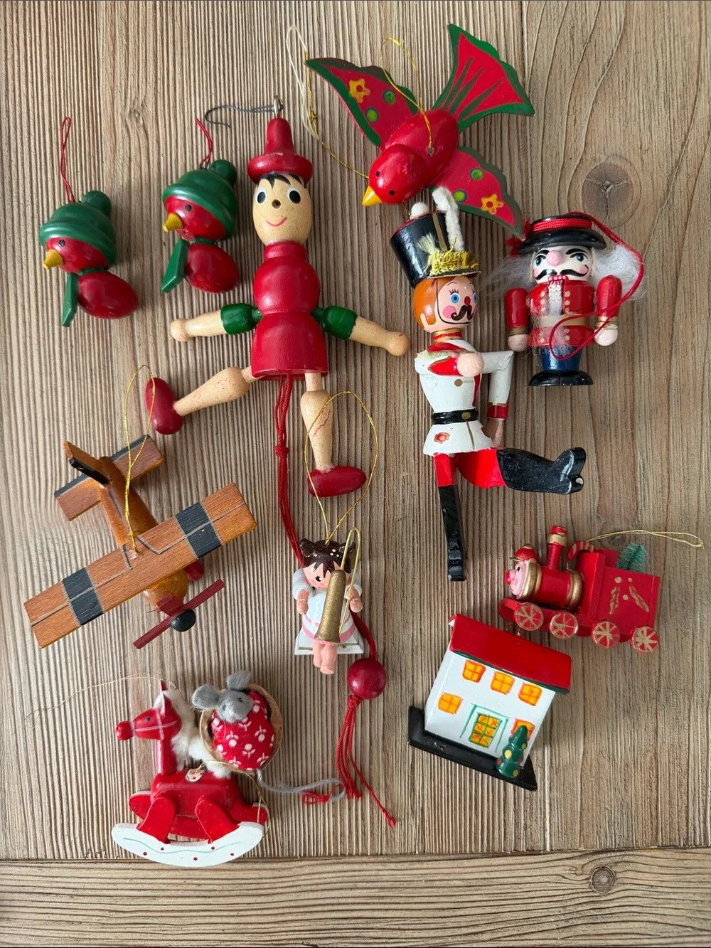 Vintage Wood Christmas Ornament Bundle Lot of 12